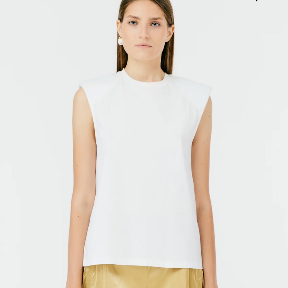 Tibi Padded Shoulder Sleeveless Top, Size XS. White.